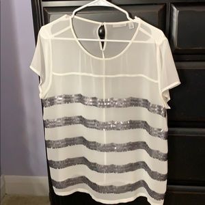 Short sleeve sheer top with silver accent